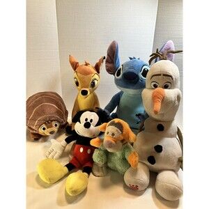 Lot Of Assorted Disney Plush Toy: Stitch, Mickey, Bambi, Tigger, Tut Tut & Olaf